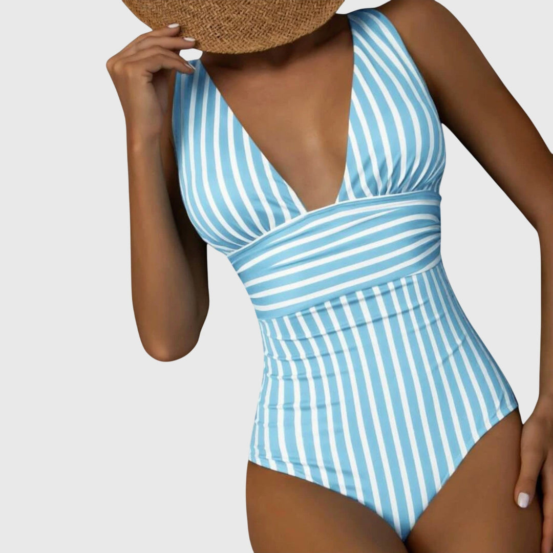 Violet | Women’s Striped V-Neck One-Piece Swimsuit