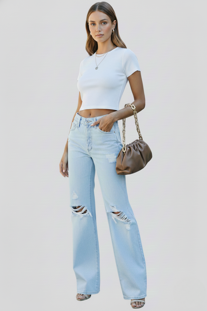 Kimberly | Women’s Wide-Leg Distressed High-Waist Jeans