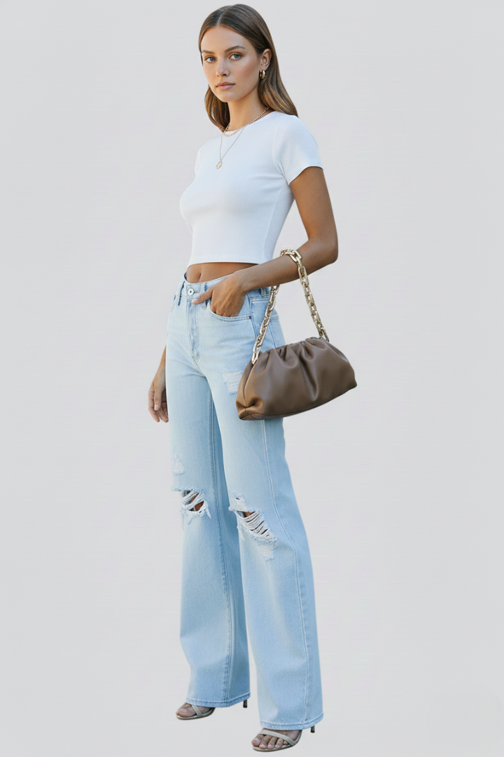 Kimberly | Women’s Wide-Leg Distressed High-Waist Jeans