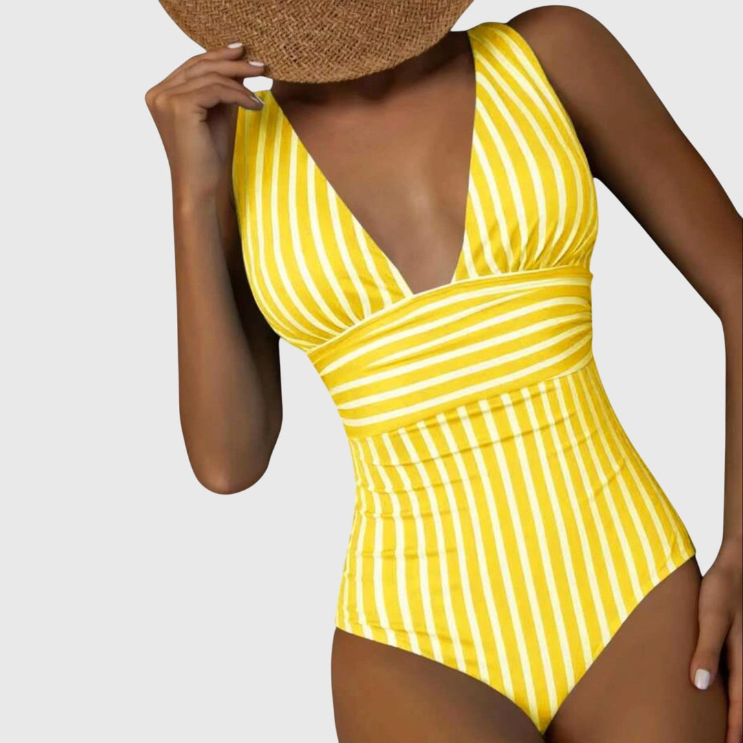 Violet | Women’s Striped V-Neck One-Piece Swimsuit