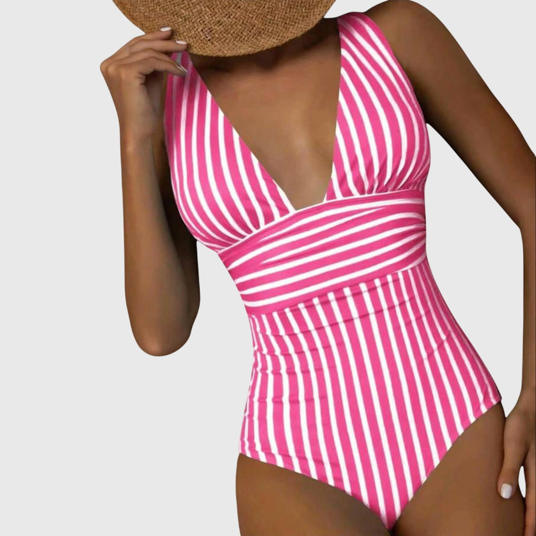 Violet | Women’s Striped V-Neck One-Piece Swimsuit