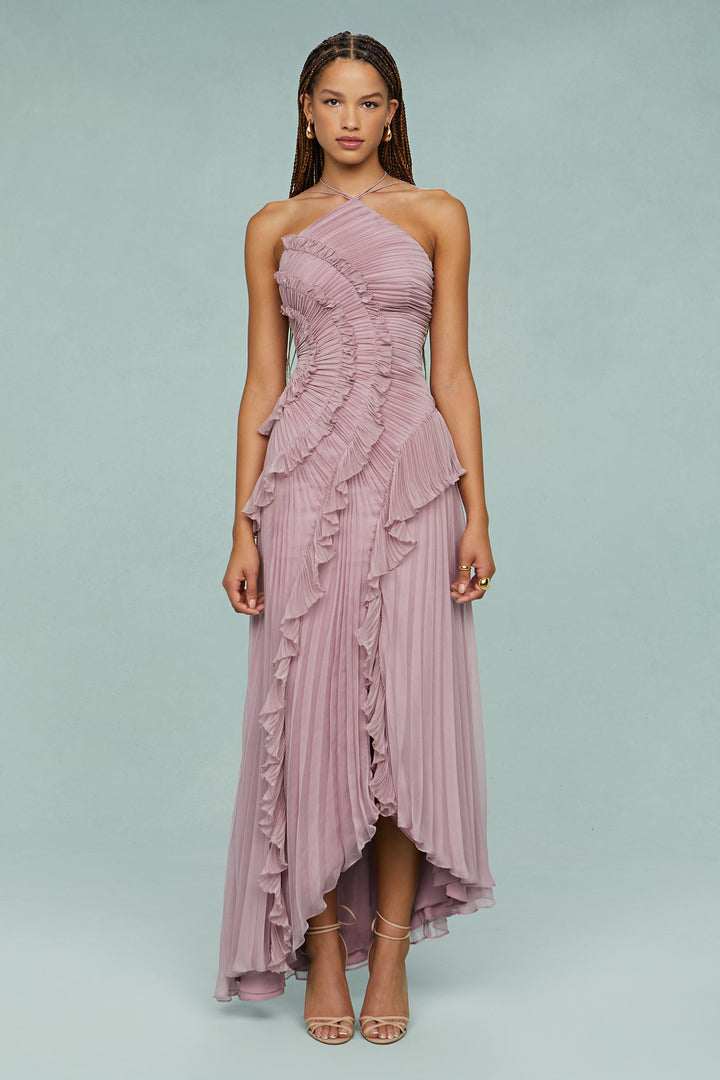 Paige | Women’s Pleated Ruffle Halter Midi Dress