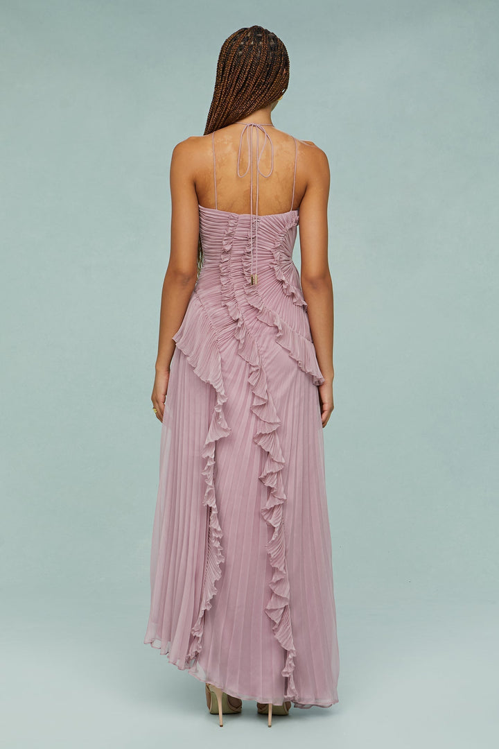 Paige | Women’s Pleated Ruffle Halter Midi Dress