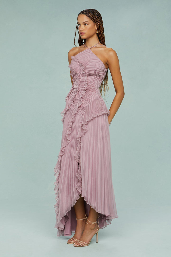 Paige | Women’s Pleated Ruffle Halter Midi Dress