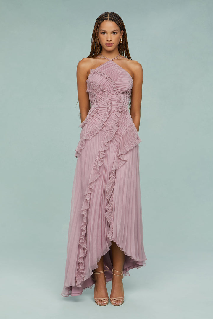 Paige | Women’s Pleated Ruffle Halter Midi Dress