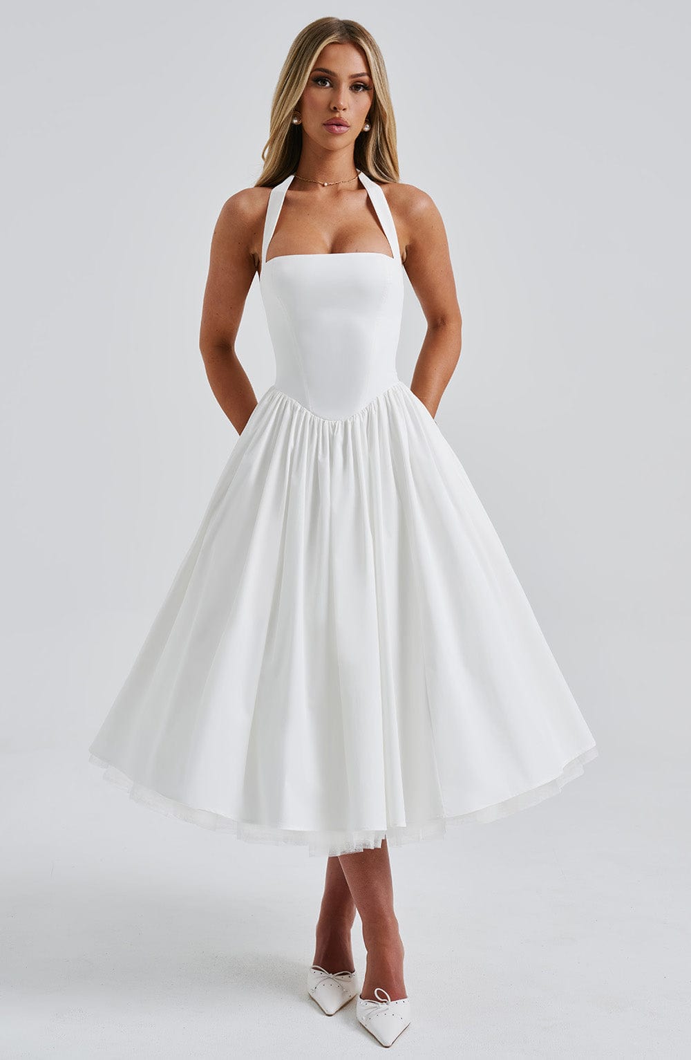 Chloe | Women’s Wedding Guest Halter Midi Dress