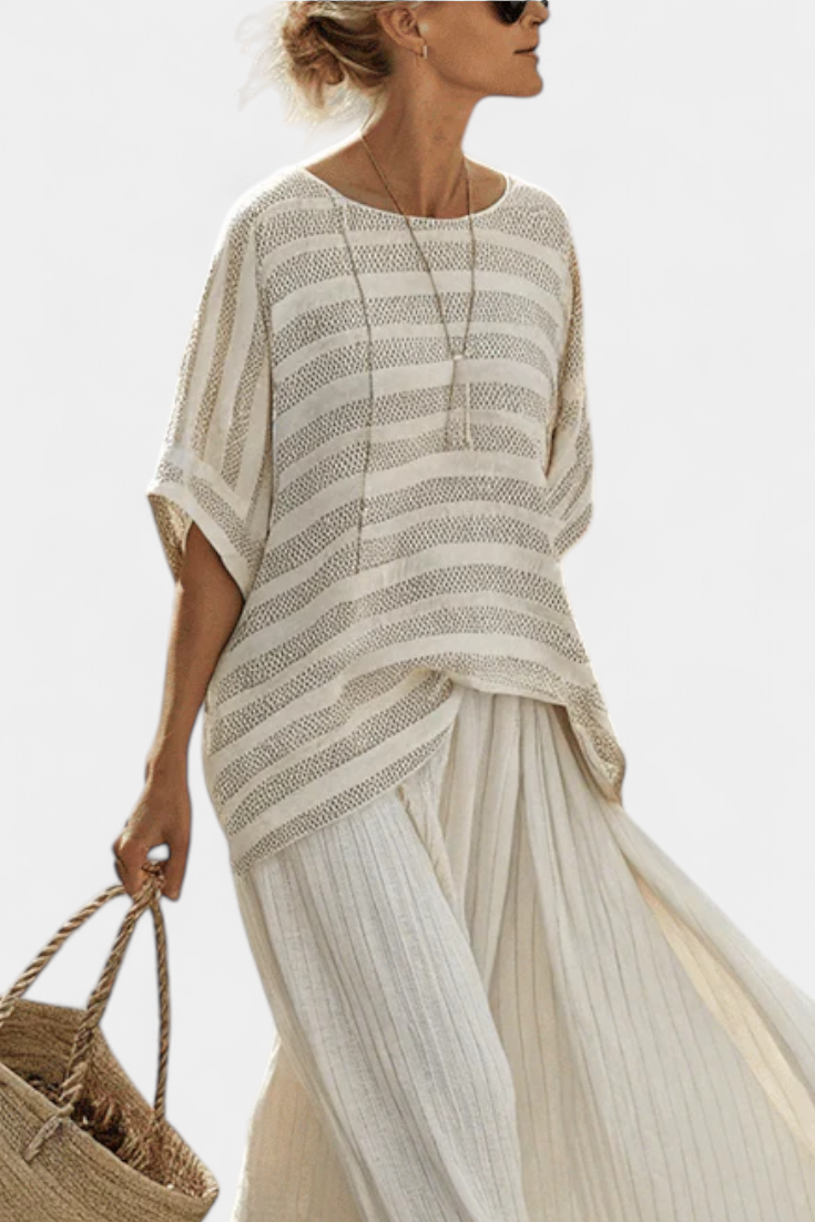 Westlyn | Comfortable Striped Bamboo Top &amp; Flowing Linen skirts