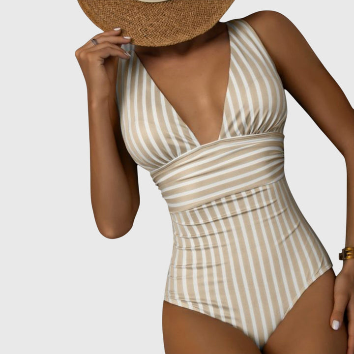 Violet | Women’s Striped V-Neck One-Piece Swimsuit