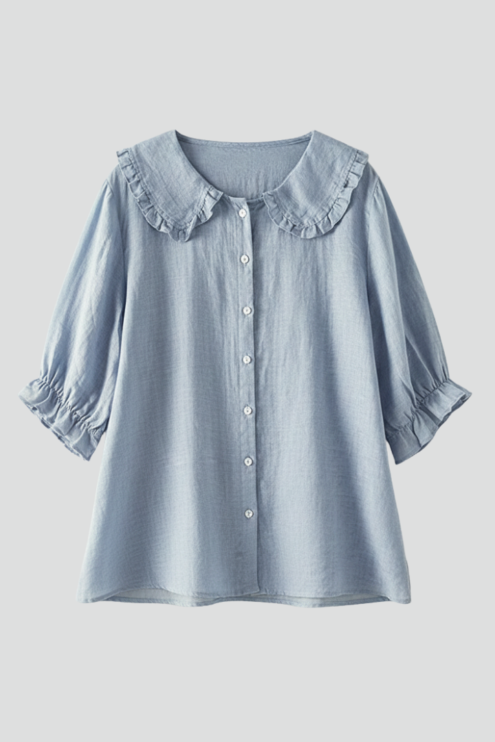 Megan | Women’s Casual Shirt with Ruffled Collar and Buttons
