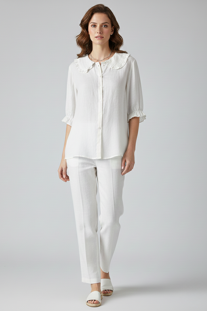 Megan | Women’s Casual Shirt with Ruffled Collar and Buttons