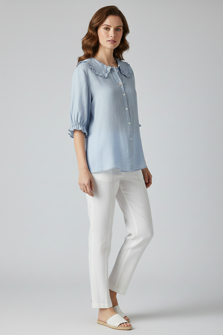 Megan | Women’s Casual Shirt with Ruffled Collar and Buttons