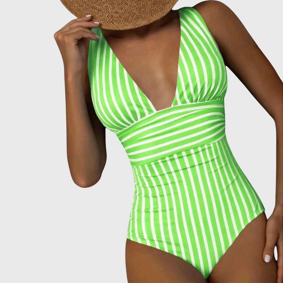 Violet | Women’s Striped V-Neck One-Piece Swimsuit