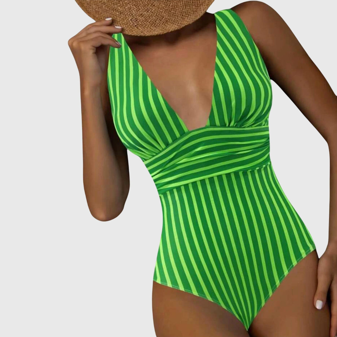 Violet | Women’s Striped V-Neck One-Piece Swimsuit