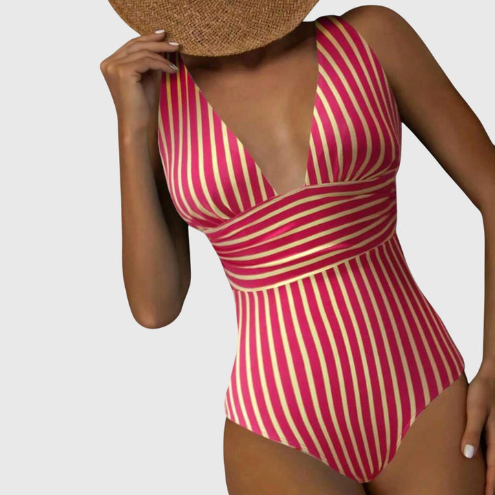 Violet | Women’s Striped V-Neck One-Piece Swimsuit