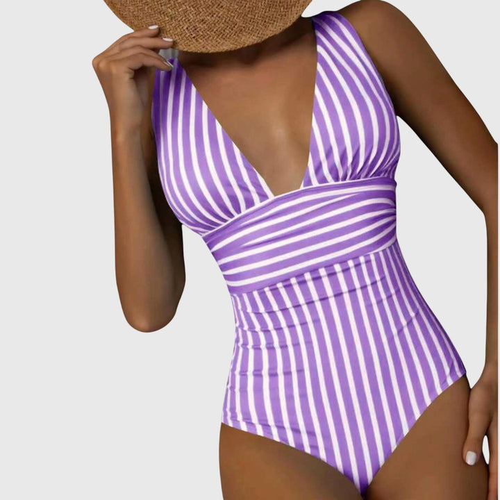 Violet | Women’s Striped V-Neck One-Piece Swimsuit