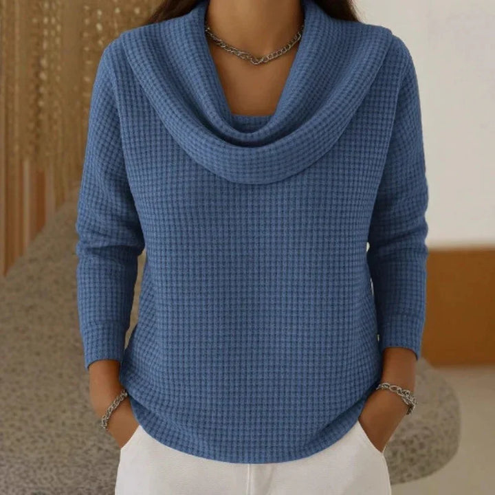 Karen – Warm Waffle Knit Sweater With Elegant Cowl Neck