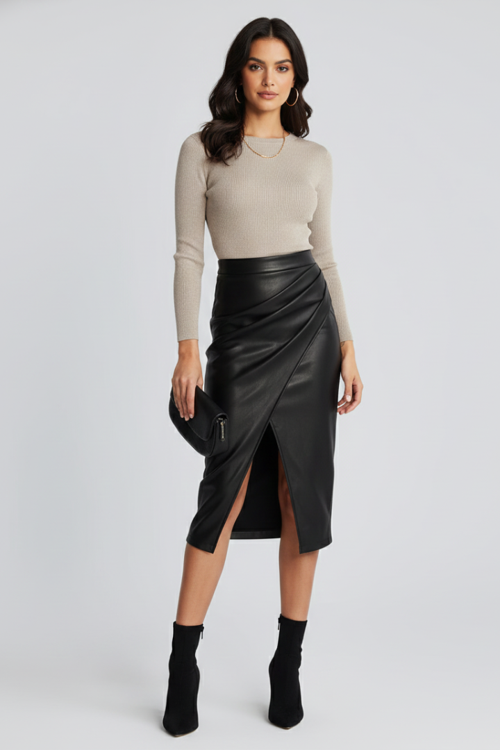 Lauren | Women’s Pleated Midi Skirt with Front Split