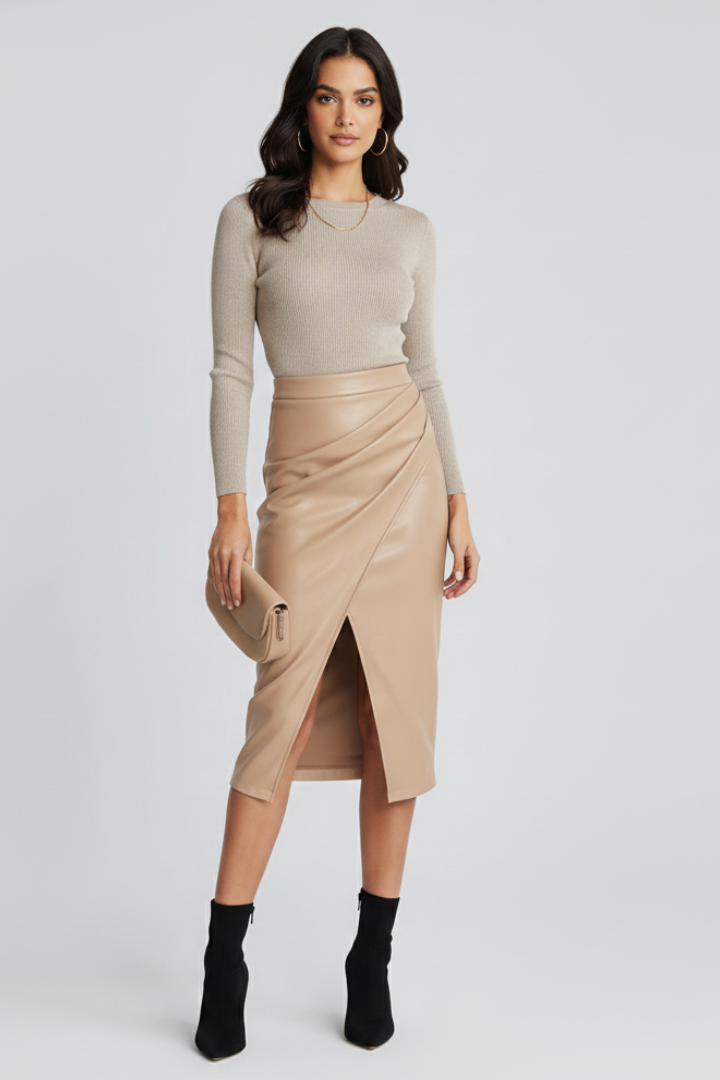 Lauren | Women’s Pleated Midi Skirt with Front Split
