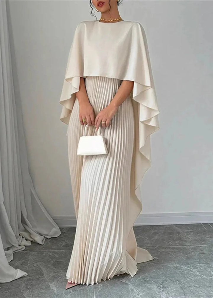 Makayla | Women’s Wedding Guest Pleated Cape Maxi Dress