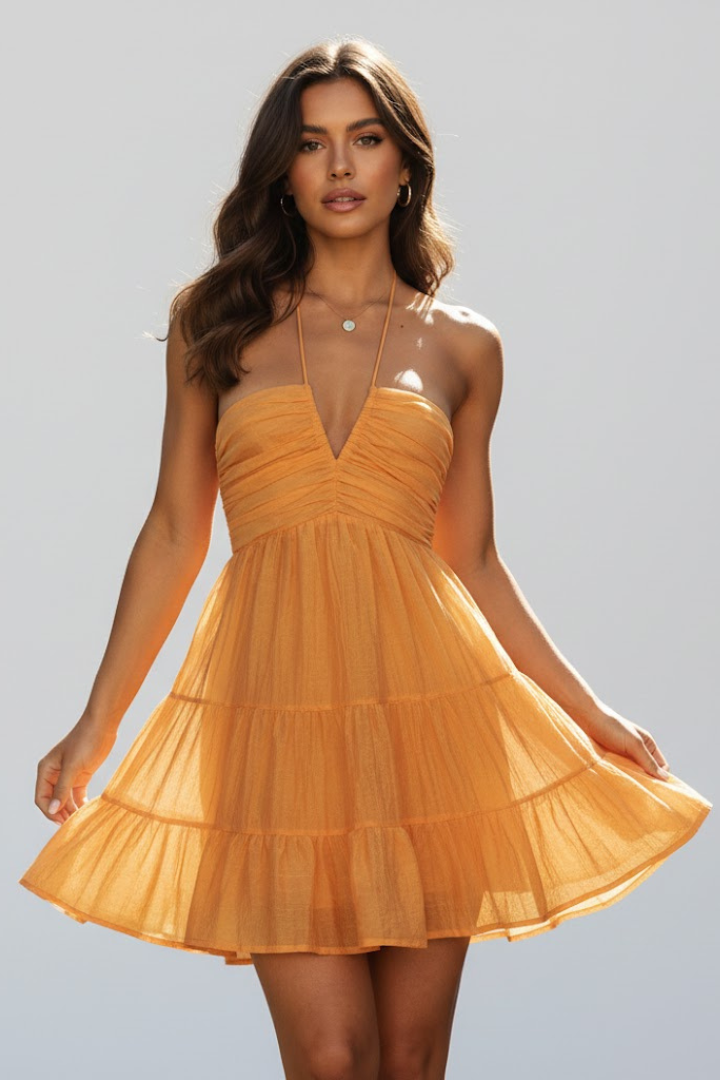 Kimberly | Women’s Halter Mini Dress with Tiered Skirt
