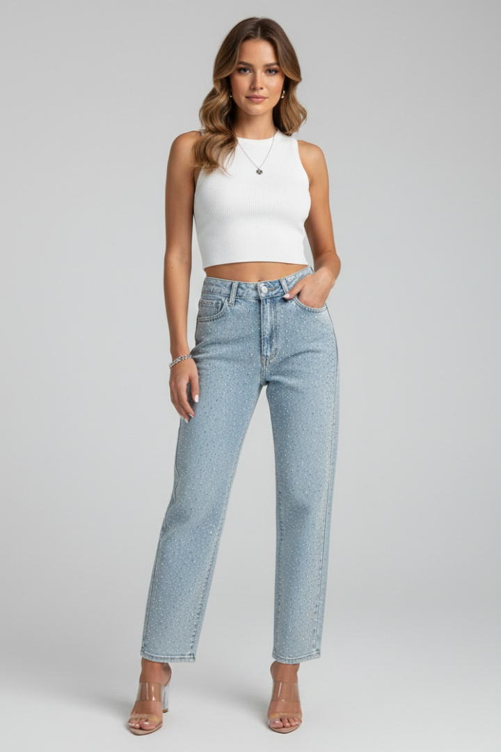 Katherine | Women’s High-Waist Shimmer Straight-Leg Jeans