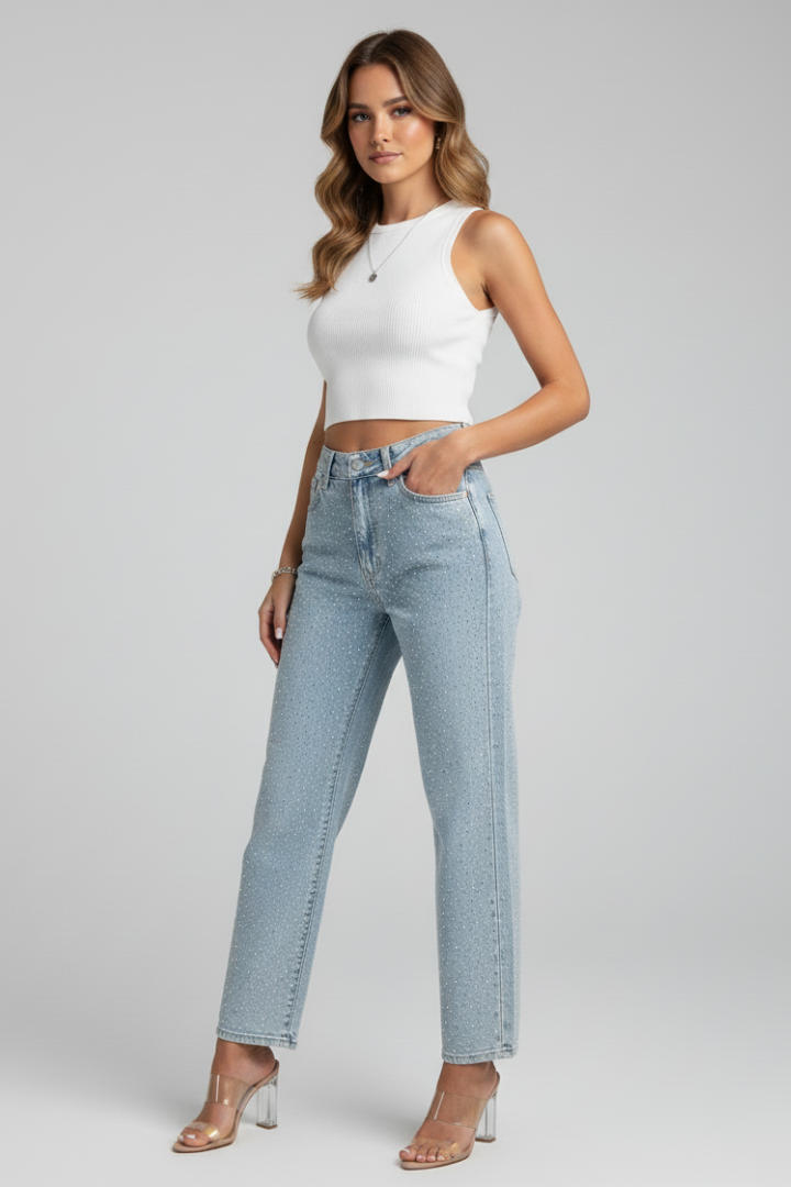 Katherine | Women’s High-Waist Shimmer Straight-Leg Jeans