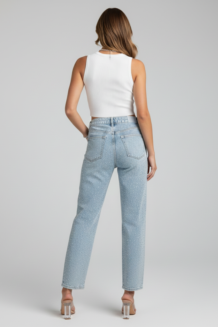 Katherine | Women’s High-Waist Shimmer Straight-Leg Jeans