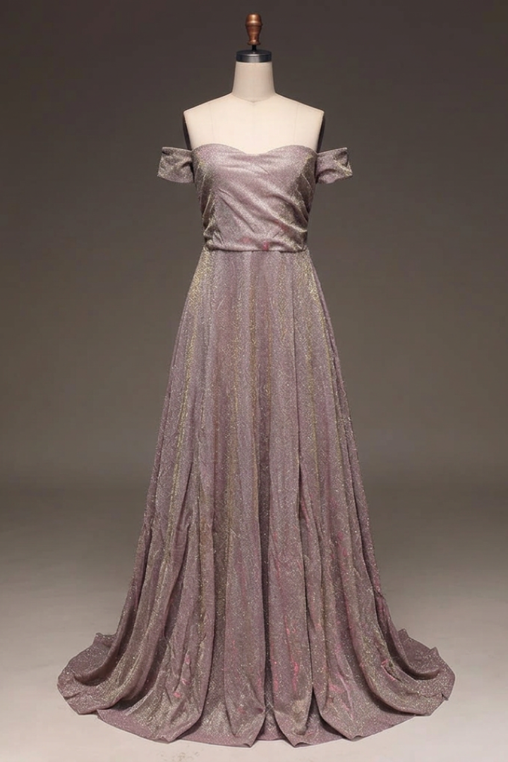 Jessica | Off-Shoulder Glitter A-Line Wedding Guest Gown