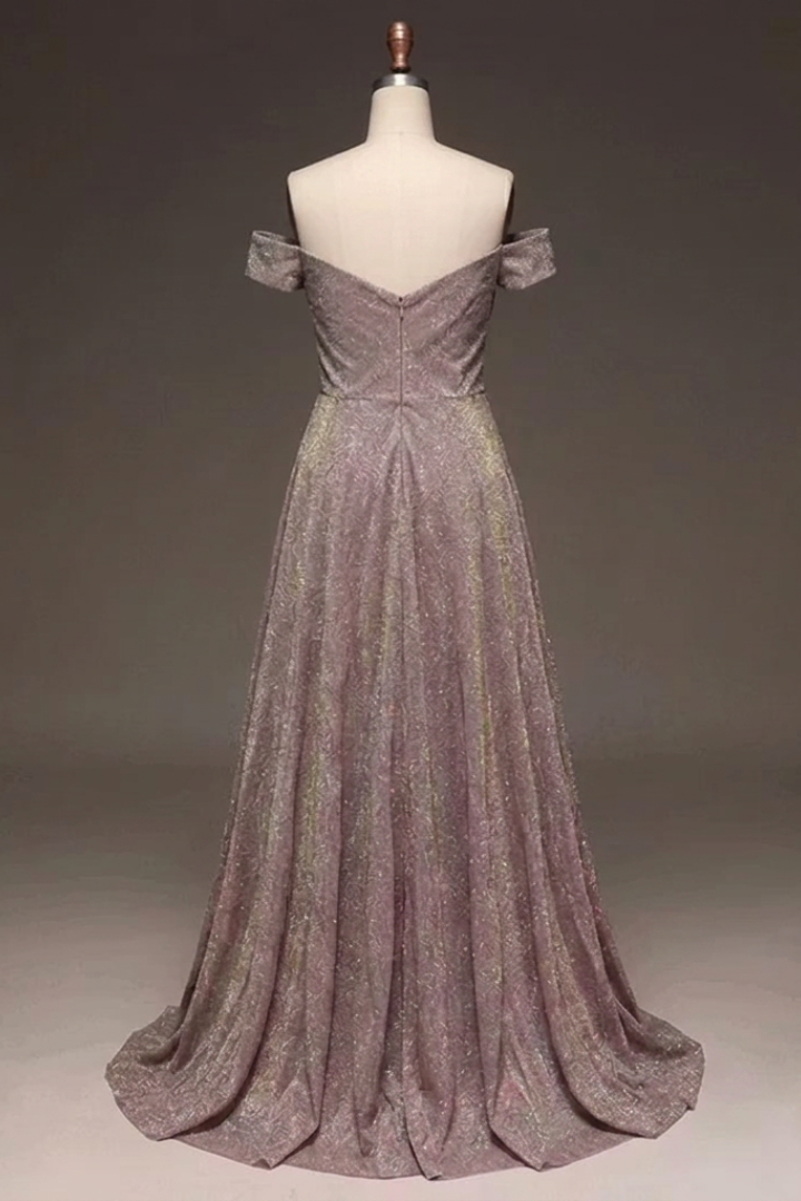 Jessica | Off-Shoulder Glitter A-Line Wedding Guest Gown