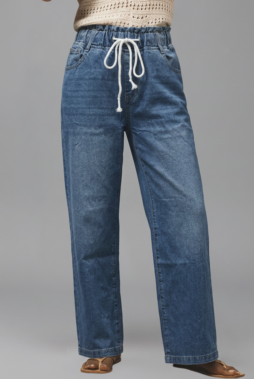 Lauren | Women’s Relaxed Wide-Leg Drawstring Denim Jeans