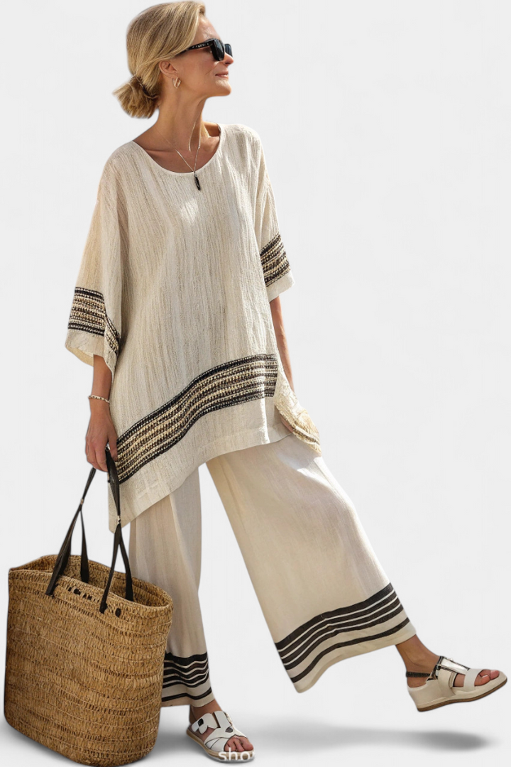 Harlowe | Elegant Black-Striped Linen Top &amp; Flowing Pants