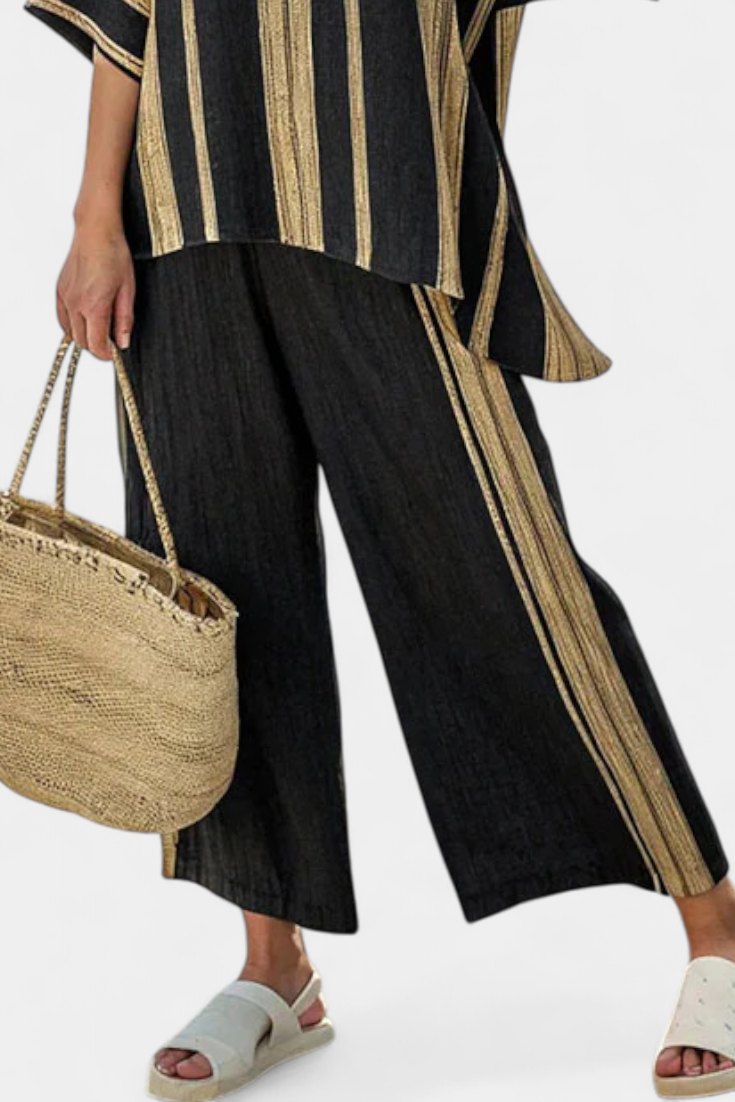 Calden | Comfortable Oversized Striped Top &amp; Relaxed Linen Pants