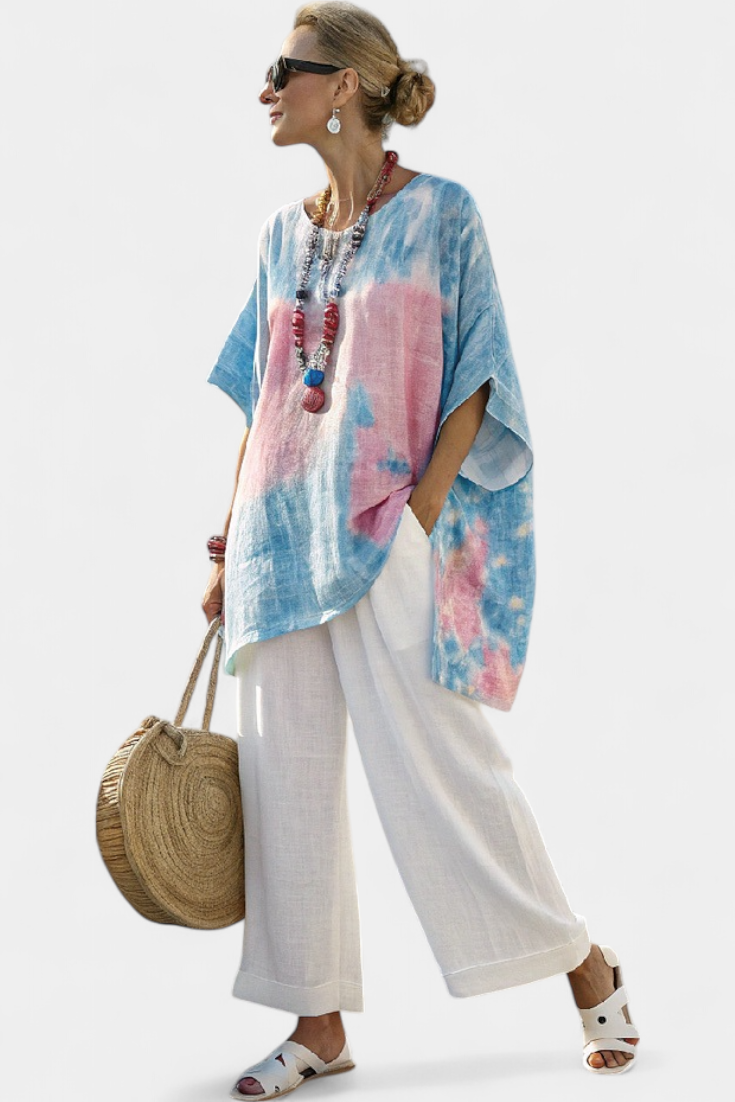 Vantrel | Comfortable Relaxed Linen Top &amp; Striped Bamboo Pants
