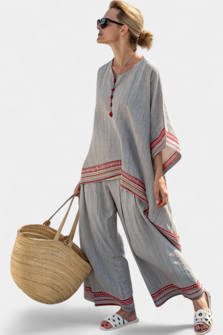 Daelric | Sophisticated Asymmetrical Blouse &amp; Ethnic Wide-Leg Pants