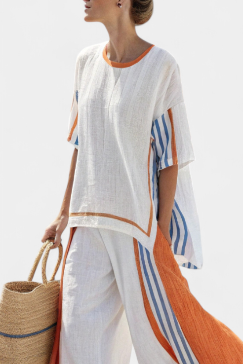 Thorneil | Comfortable Wide-Leg Striped Pants &amp; Linen Top