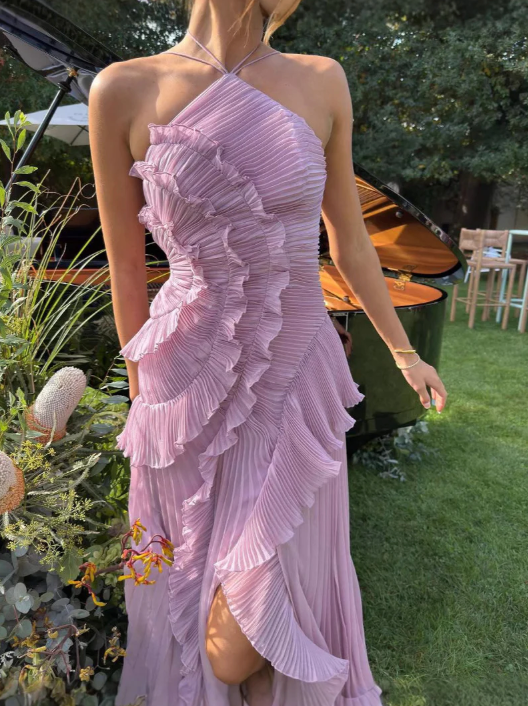 Paige | Women’s Pleated Ruffle Halter Midi Dress