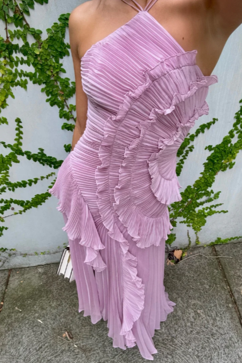 Paige | Women’s Pleated Ruffle Halter Midi Dress