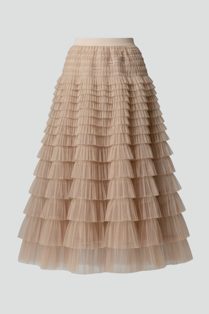 Lily | Women’s Layered Tulle Midi Skirt with Elastic Waist