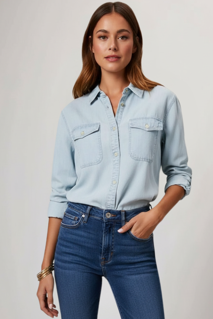 Peyton | Women’s Classic Button-Front Denim Shirt with Long Sleeves