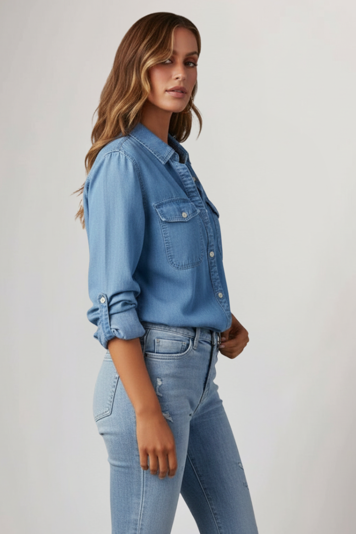 Peyton | Women’s Classic Button-Front Denim Shirt with Long Sleeves