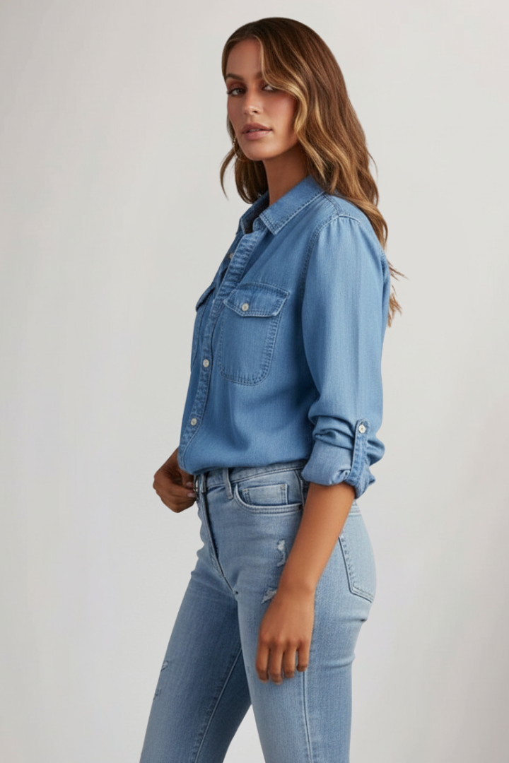 Peyton | Women’s Classic Button-Front Denim Shirt with Long Sleeves