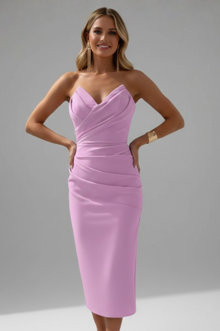 Rachel | Women’s Strapless Ruched Skirt Midi Dress