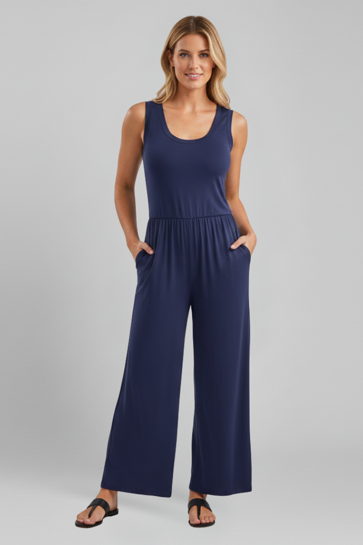 Emma | Women’s Round-Neck Elastic-Waist Wide-Leg Jumpsuit