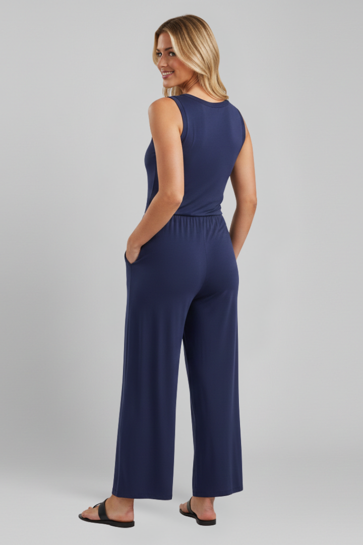 Emma | Women’s Round-Neck Elastic-Waist Wide-Leg Jumpsuit