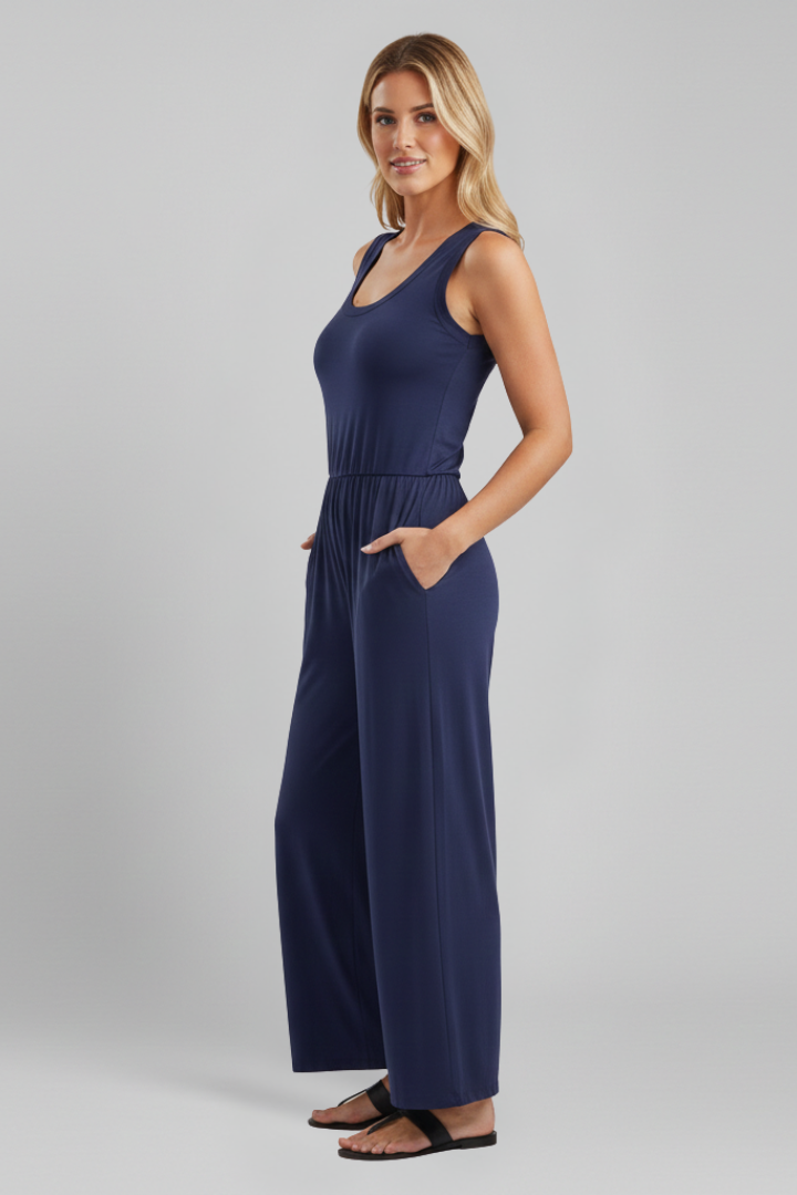 Emma | Women’s Round-Neck Elastic-Waist Wide-Leg Jumpsuit