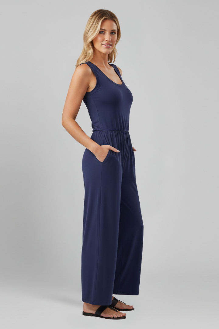 Emma | Women’s Round-Neck Elastic-Waist Wide-Leg Jumpsuit