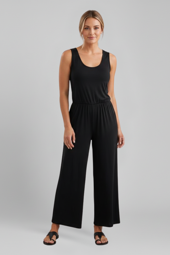 Emma | Women’s Round-Neck Elastic-Waist Wide-Leg Jumpsuit