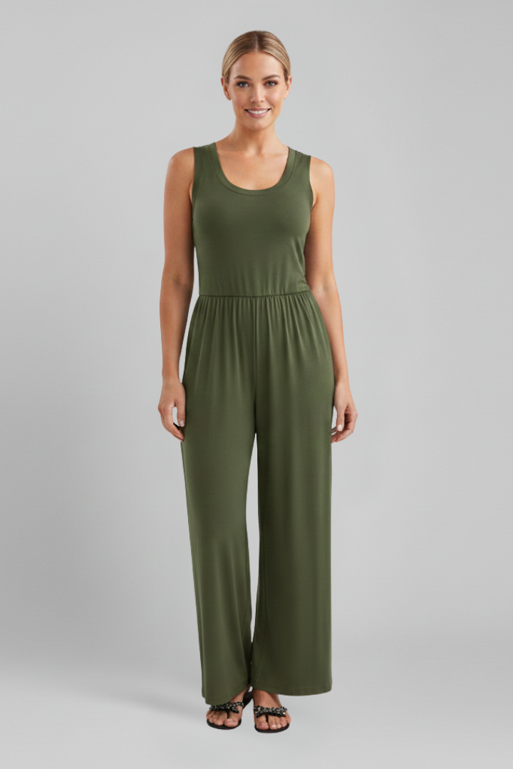 Emma | Women’s Round-Neck Elastic-Waist Wide-Leg Jumpsuit