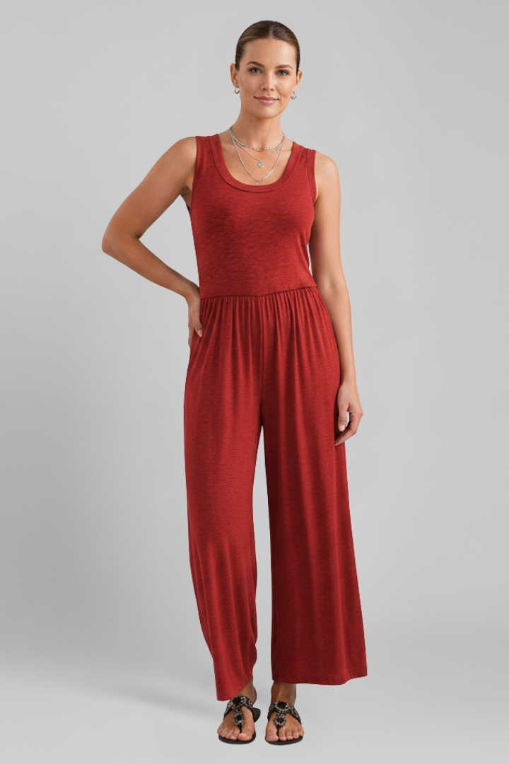 Emma | Women’s Round-Neck Elastic-Waist Wide-Leg Jumpsuit