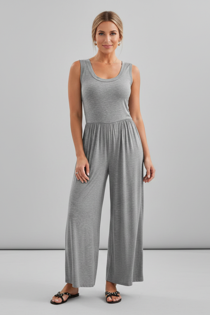 Emma | Women’s Round-Neck Elastic-Waist Wide-Leg Jumpsuit